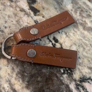 Salvatore Ferragamo Tan Leather Double Key Holder with Branded Embossing